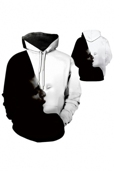 Chic Mens Hoodie 3D Printed Long Sleeve Rib Cuffs Loose Fitted Hoodie with Pocket