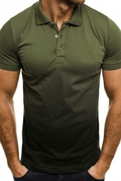 Comfy Mens Ombre Print Polo Shirt Turn-Down Collar Short-Sleeved Slim Fit Polo Shirt