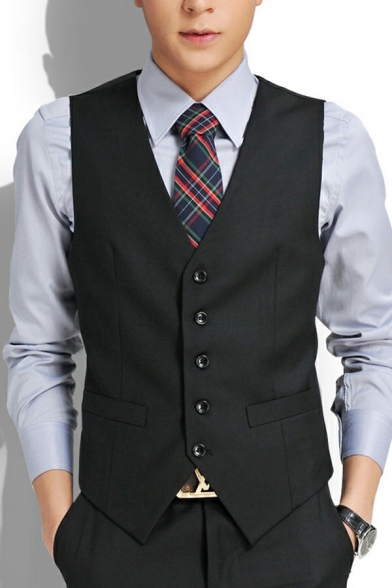 Fashionable Men's Suit Vest Button Up V-Neck Sleeveless Slim Fit Suit Vest