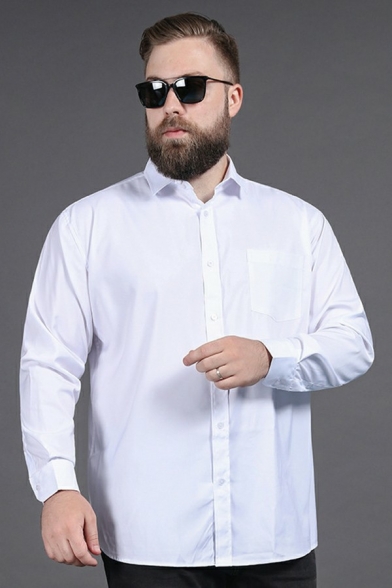 Fashionable Pure Color Mens Shirts Long Sleeves Lapel Collar Loose Fitted Shirts