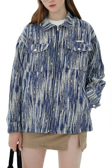 Men Casual Jacket Heathered Button-up Side Pocket Long-sleeved Loose Jacket