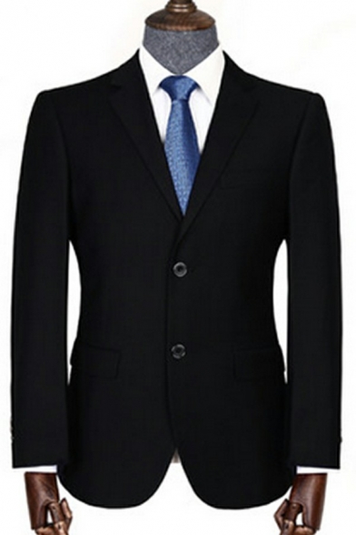 Mens Leisure Plain Notched Collar Suit Long Sleeve Button Fly Slim Fit Work Blazer with Welt Pockets