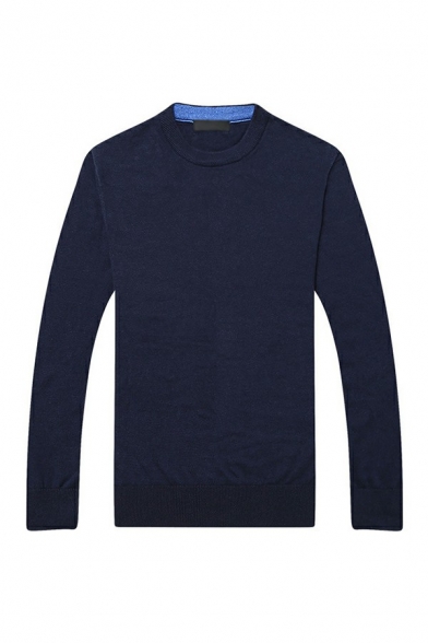 Stylish Men's Sweater Solid Color Round Neck Long-Sleeved Slim Fitted Sweater