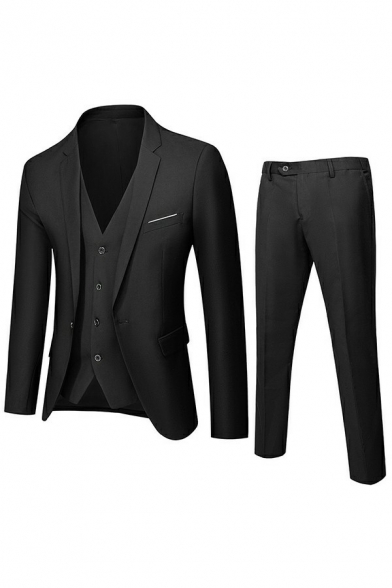 Trendy Men Suit Plain Long Sleeve Lapel Collar Single Button with Zipper Pants Slim Fitted Blazer Co-ords