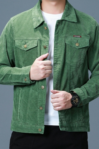 Urban Mens Jacket Whole Colored Flap Pocket Long Sleeves Spread Collar Relaxed Button Down Jacket