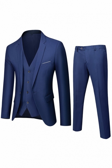 Vintage Mens Suit Jacket Solid Color Long Sleeve Lapel Collar Button Placket Slim Fit Suit Jacket with Pockets