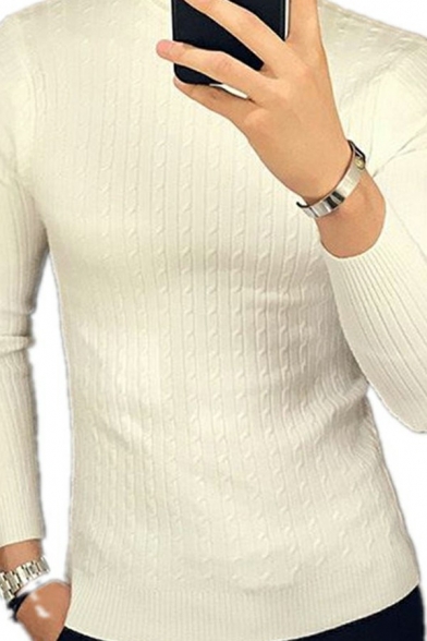 Warm Pullover Pure Color High Neck Long Sleeve Slim Fit Pullover for Guys