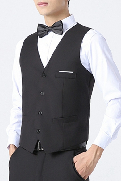 Casual Men's Vest V-Neck Solid Color Sleeveless Slim Fitted Vest