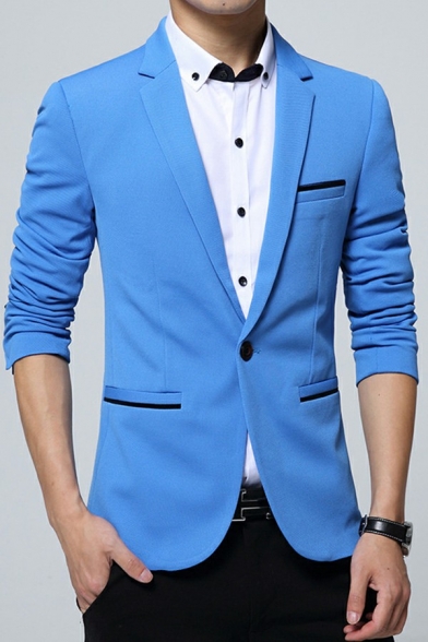 Casual Plain Mens Suit Lapel Collar Single Breasted Pockets Detail Long Sleeves Suit Jacket
