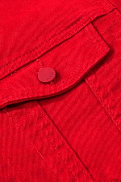 Chic Men's Jeans Jacket Solid Color Button Down Long Sleeves Regular Fit Denim Jacket