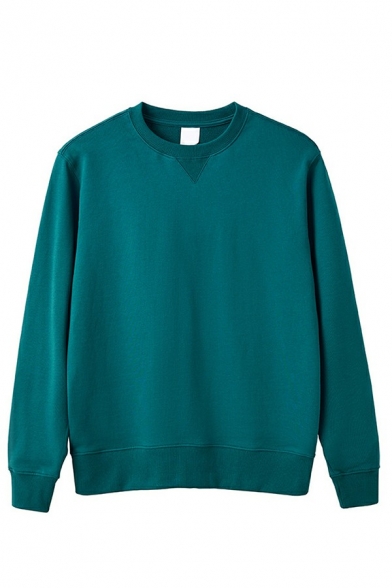 Classic Sweatshirt Pure Color Round Neck Long Sleeves Regular Fitted Sweatshirt for Men