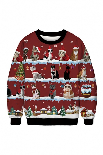 Creative Mens Sweatshirt 3D Christmas Theme Printed Long Sleeve Crew Neck Regular Fit Sweatshirt