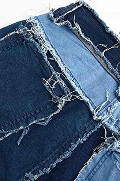 Fancy Men's Jeans Color Panel Side Pocket Zip Fly Straight-Cut Jeans