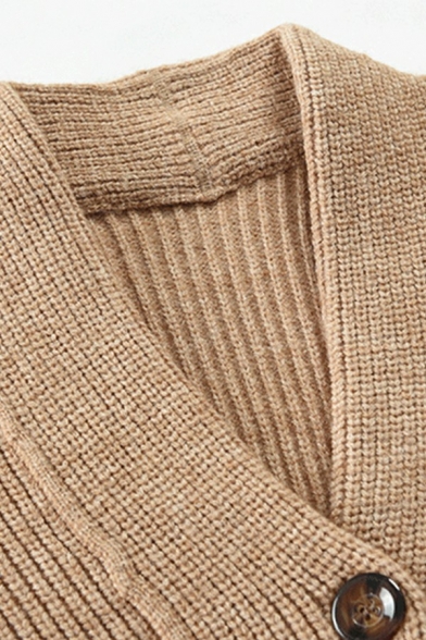 Leisure Men's Cardigan Plain Button Closure V-Neck Long Sleeve Regular Fitted Cardigan