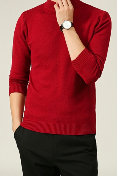 Men Comfortable Sweater Whole Colored Mock Neck Long Sleeves Slimming Sweater