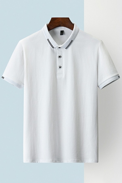 Modern Mens Polo Shirt Contrast Panel Button Detail Short Sleeve Turn down Collar Fitted Polo Shirt