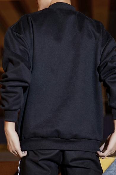 Modern Sweatshirt Crane Printed Turn-down Collar Button-up Long Sleeve Sweatshirt for Men