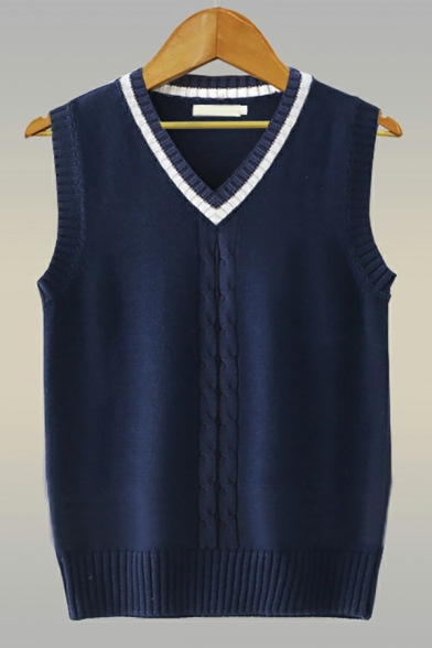 Popular Jacquard Sweater Vest Contrast Color V-Neck Sleeveless Regular Fit Knitted Vest for Men