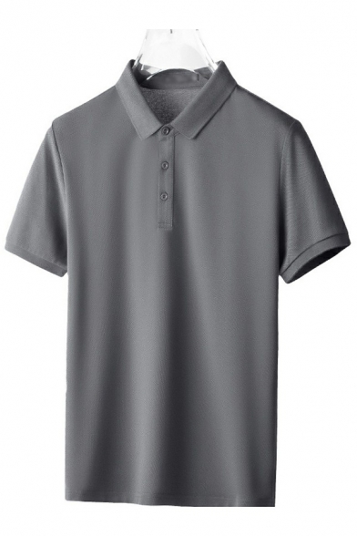 Simple Plain Men's Polo Shirt Button Up Turn Down Collar Short Sleeves Regular Fit Polo Shirt