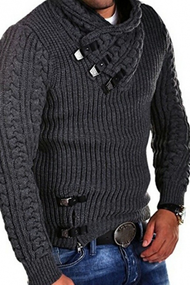 Vintage Men's Sweater Plain Shawl Collar Long-Sleeved Slim Fit Pullover Sweater