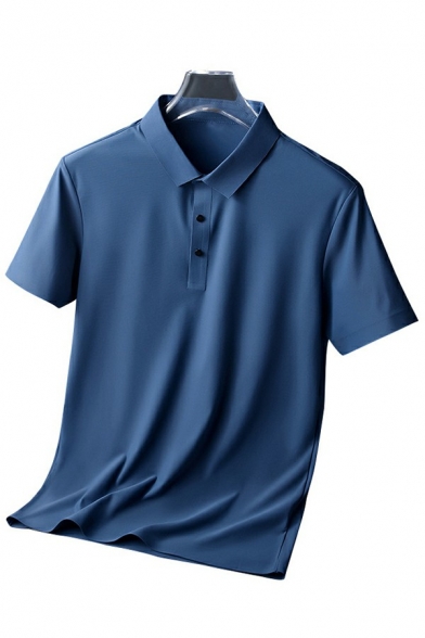 Basic Mens Polo Shirt Pure Color Short-Sleeved Turn down Collar Slim Fit Polo Shirt
