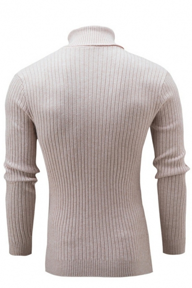 Casual Men's Sweater Solid Color High Collar Long Sleeves Slim Fit Pullover Sweater