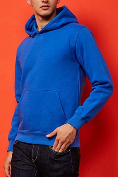 Casual Plain Men's Hoodie Front Pocket Long Sleeves Regular Fit Hooded Sweatshirt