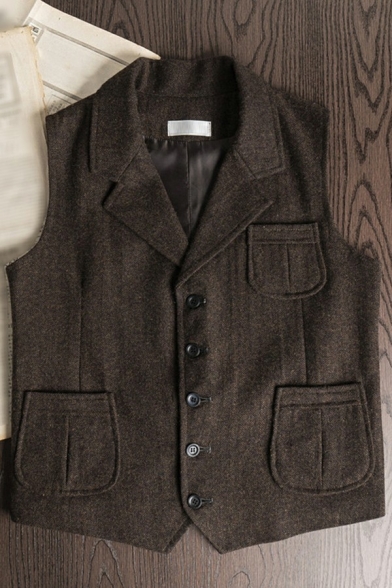 Comfortable Men's Vest Lapel Collar Button Up Front Pocket Sleeveless Slim Fit Vest