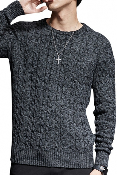 Fashionable Sweater Solid Collar Round Neck Rib Cuffs Long Sleeves Regular Fit Sweater for Men