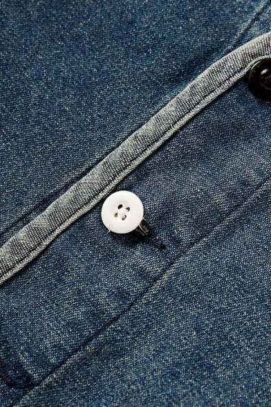 Guys Vintage Solid Color Jacket V-Neck Single Breasted Front Pockets Relaxed Fit Denim Jacket