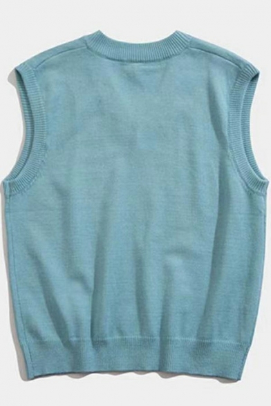 Leisure Mens Knitted Vest Solid Color Sleeveless V-Neck Regular Fit Vest