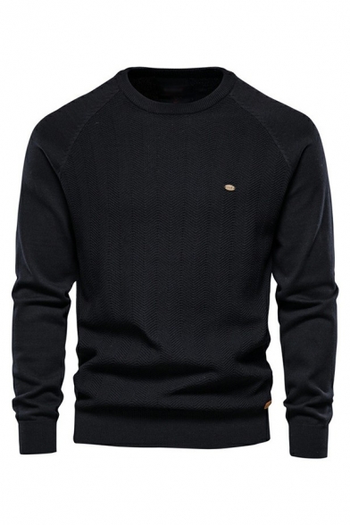 Men Basic Sweater Pure Color Round Neck Long-sleeved Fitted Sweater