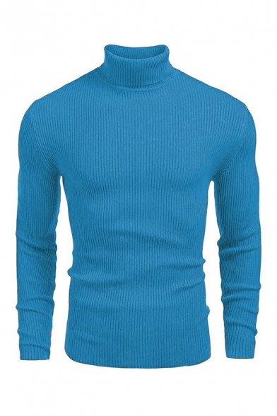 Men Elegant Sweater Solid Color Long Sleeve Slimming High Neck Sweater