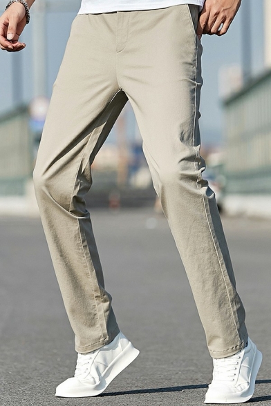 Men Fashionable Pants Plain Zip Placket Pocket Detail Elastic Waist Relaxed Fit Pants