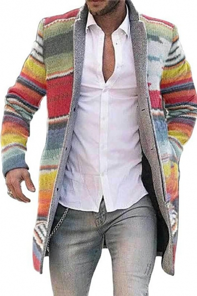 Men Trendy Coat Color Block Open Front Side Pocket Long Sleeve Loose Fit Coat