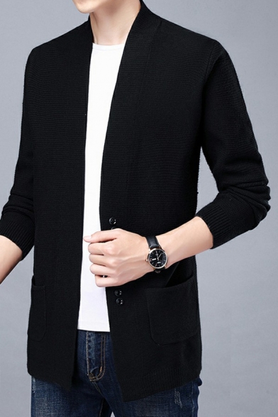 Mens Basic Cardigan Sweater Solid Color V-Neck Long-Sleeved Button Closure Slim Fit Cardigan Sweater