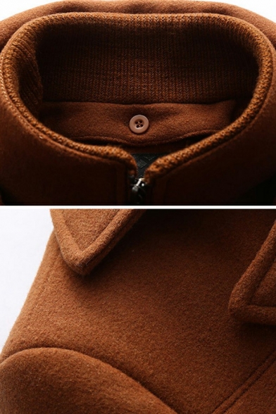 Modern Mens Woolen Coat Solid Color Single Breast Long Sleeve Lapel Collar Fitted Woolen Coat
