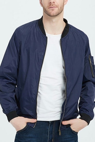 Popular Bomber Jacket Plain Stand Collar Full-Zip Long-Sleeved Regular Fit Bomber Jacket for Men