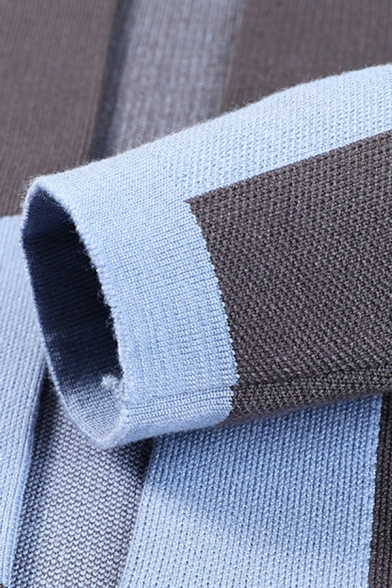 Smart Men's Cardigan Color Panel Open Front Pocket Detailed Long Sleeve Cardigan