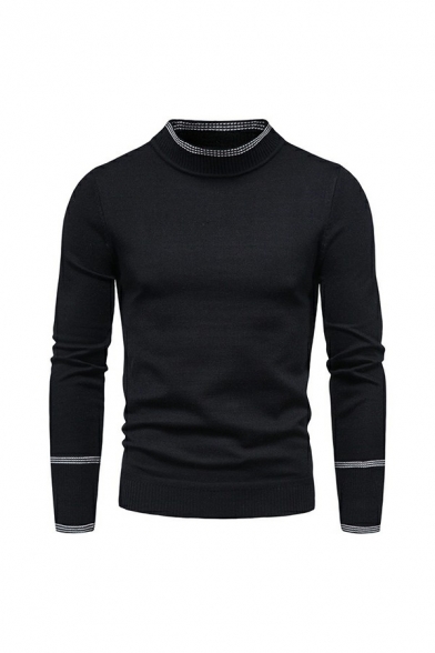 Basic Guys Sweater Contrast Line Mock Neck Slim Fit Long Sleeve Sweater