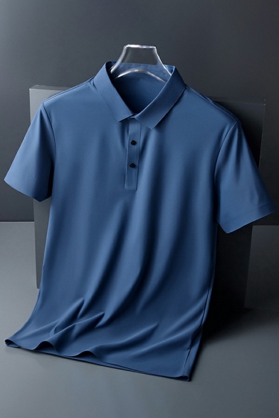 Basic Mens Polo Shirt Pure Color Short-Sleeved Turn down Collar Slim Fit Polo Shirt
