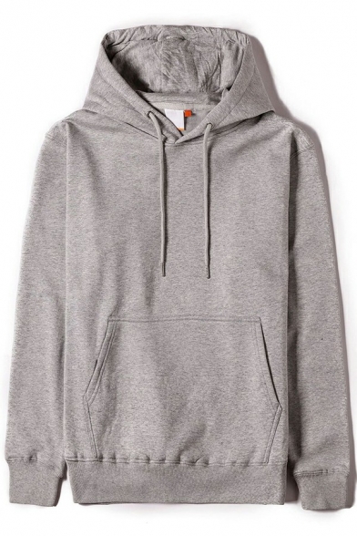 Casual Plain Men's Hoodie Front Pocket Long Sleeves Regular Fit Hooded Sweatshirt