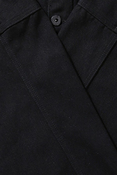 Comfortable Mens Jacket Pure Color Long Sleeves Lapel Collar Pocket Detail Button Closure Regular Fitted Denim Jacket