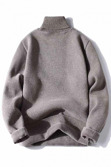 Daily Men's Sweater Plain High Neck Long-Sleeved Loose Fitted Pullover Sweater