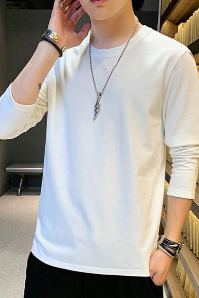 Dashing T-Shirt Plain Round Neck Long-Sleeved Fitted T-Shirt for Men