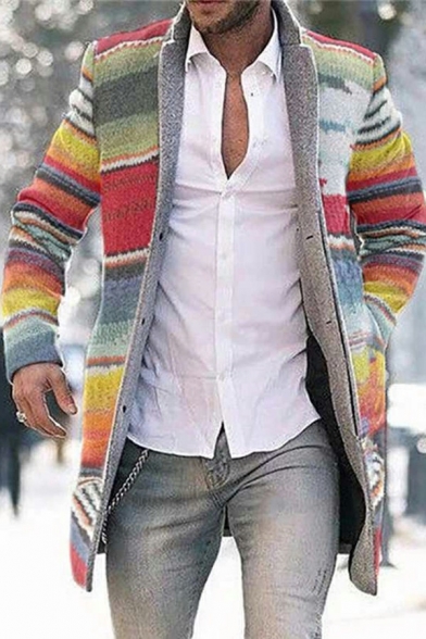 Men Trendy Coat Color Block Open Front Side Pocket Long Sleeve Loose Fit Coat