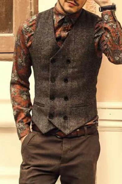 Modern Mens Suit Vest Solid Button Fly V-Neck Slim Fit Suit Vest