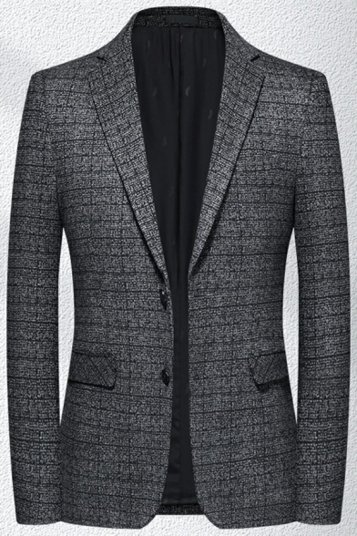 Popular Mens Jacket Suit Plaid Pattern Long Sleeves Button Closure Pocket Detail Slim Fit Suit