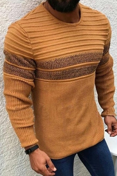 Simple Sweater Striped Patterned Crew Neck Long Sleeve Slim Fit Sweater