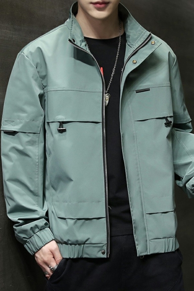 Trendy Mens Casual Jacket Plain Zip Up Stand Collar Pocket Detail Long Sleeve Regular Fit Jacket